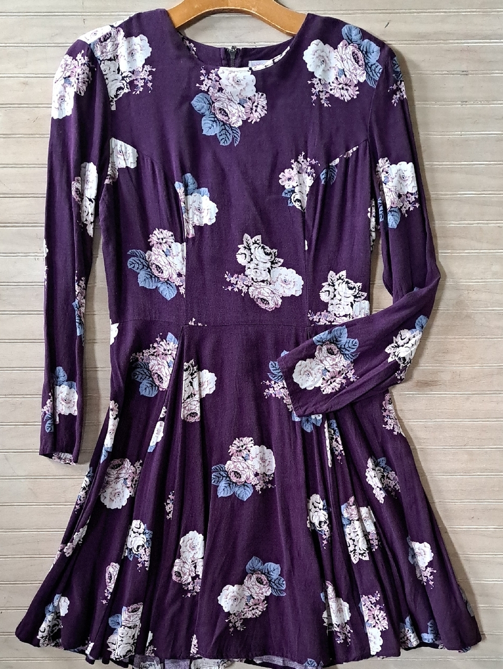Xhilaration Plum Floral Fit & Flare Knee Length Lightweight Sleeves Dress Y2k